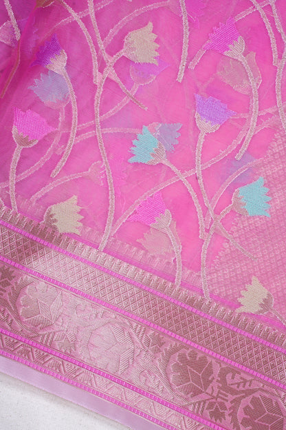 Rani Pink Organza Banarasi Tilfi Minakari Jaal Saree