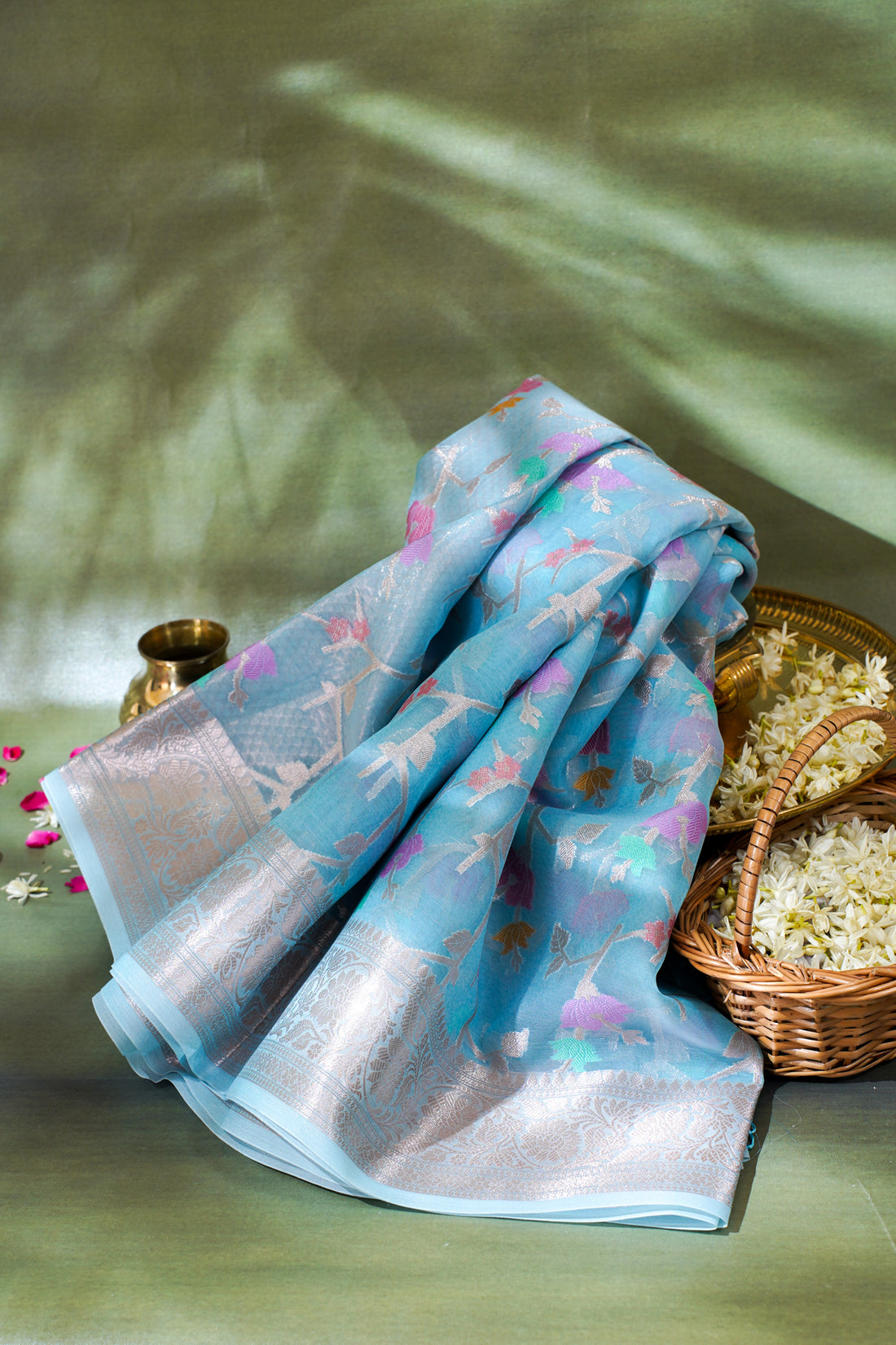 Blue Organza Banarasi Tilfi Minakari Jaal Saree