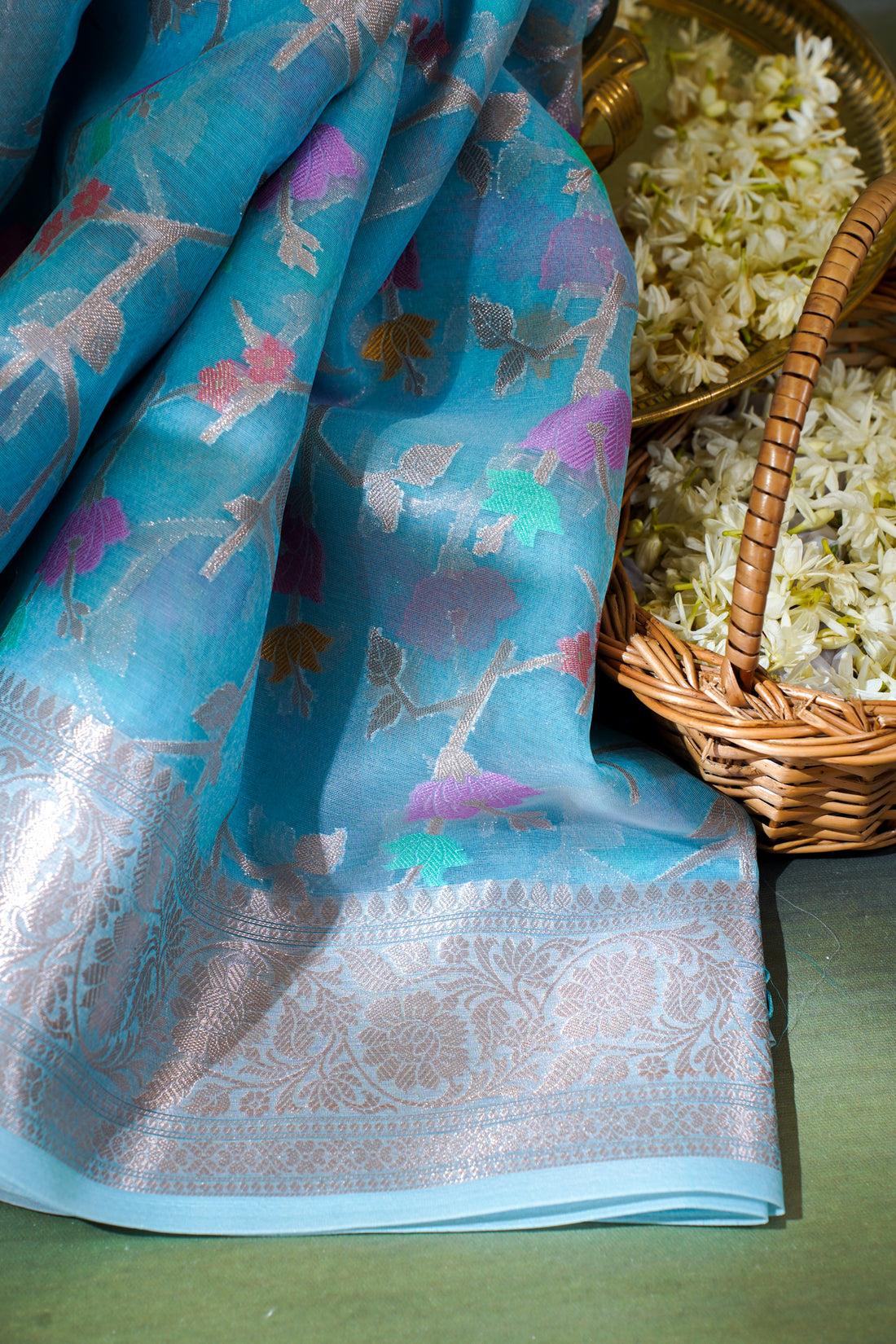Blue Organza Banarasi Tilfi Minakari Jaal Saree