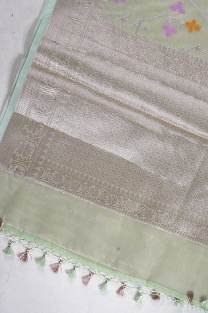 Light Green Organza Banarasi Tilfi Minakari Jaal Saree