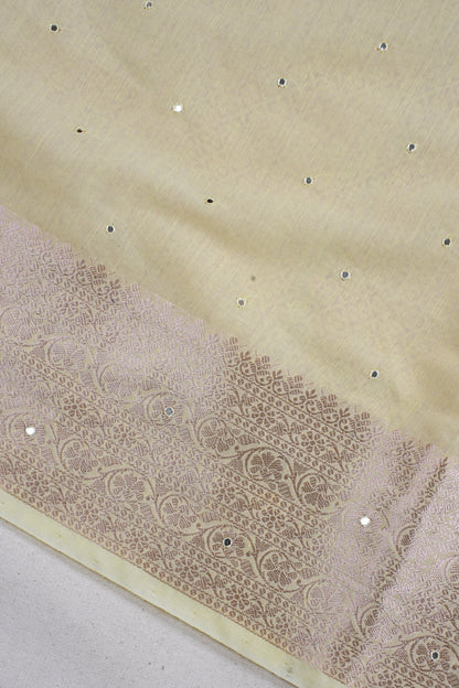 Pastel Yellow Mukesh Work Linen Saree