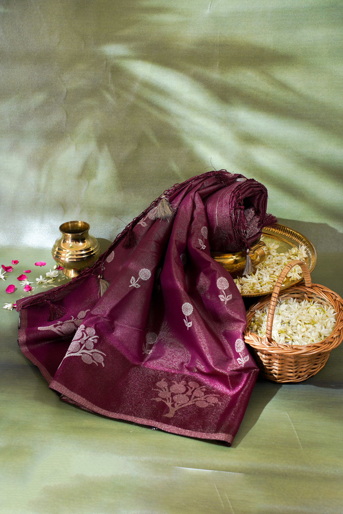 Wine Purple Tissue Silk Saree
