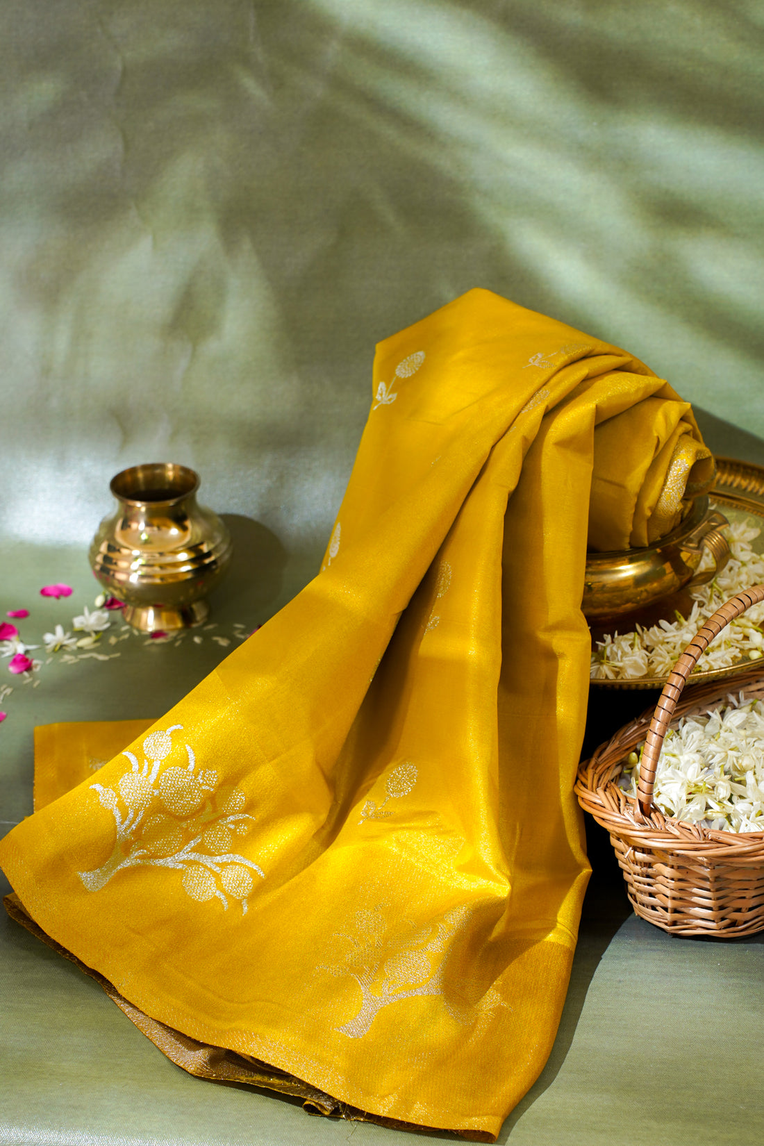 Mustard Yellow Tissue Silk Saree