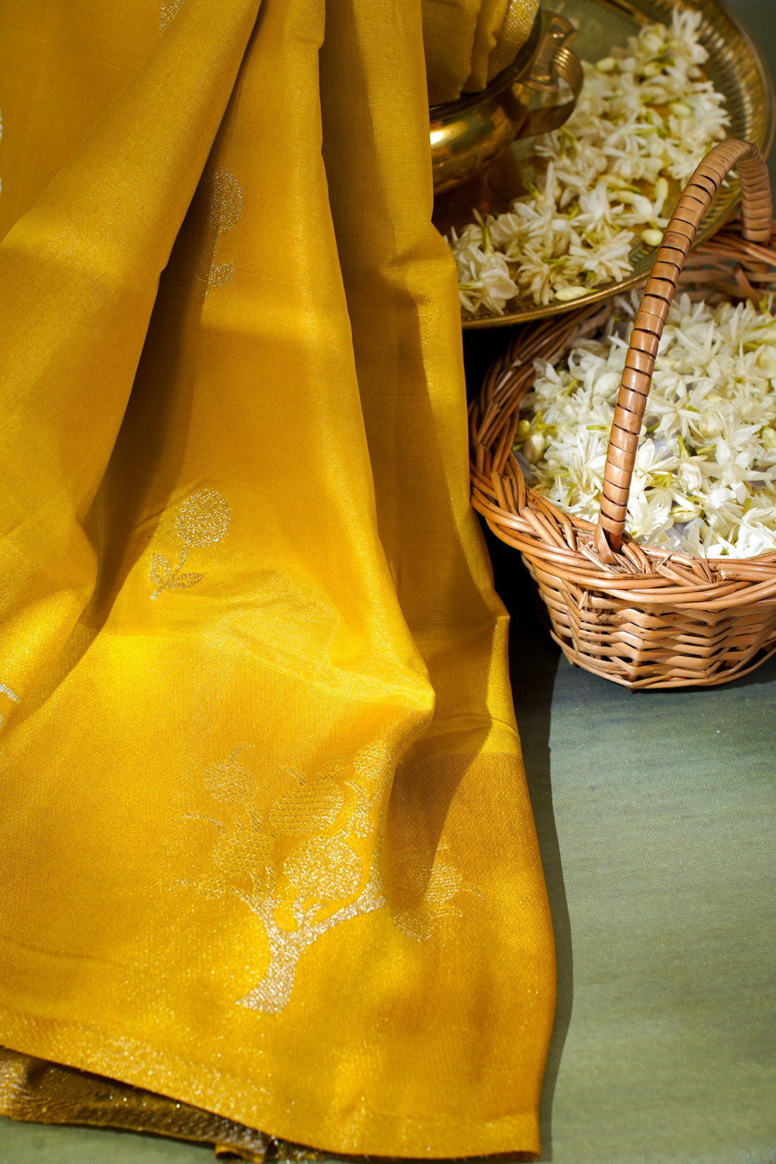 Mustard Yellow Tissue Silk Saree
