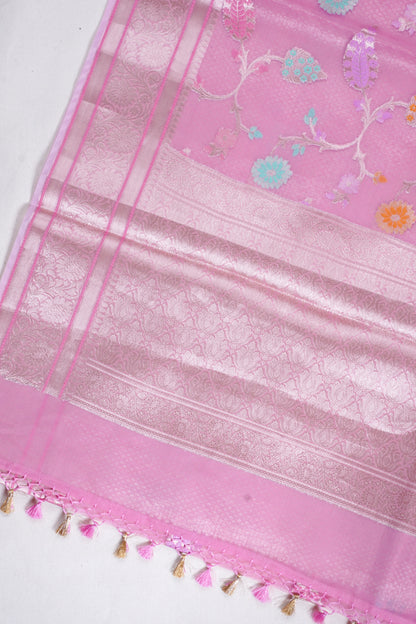 Baby Pink Organza Banarasi Tilfi Minakari Jaal Saree