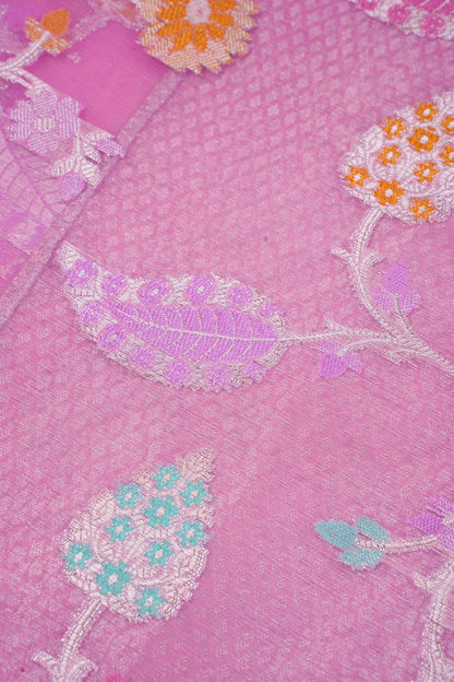 Baby Pink Organza Banarasi Tilfi Minakari Jaal Saree