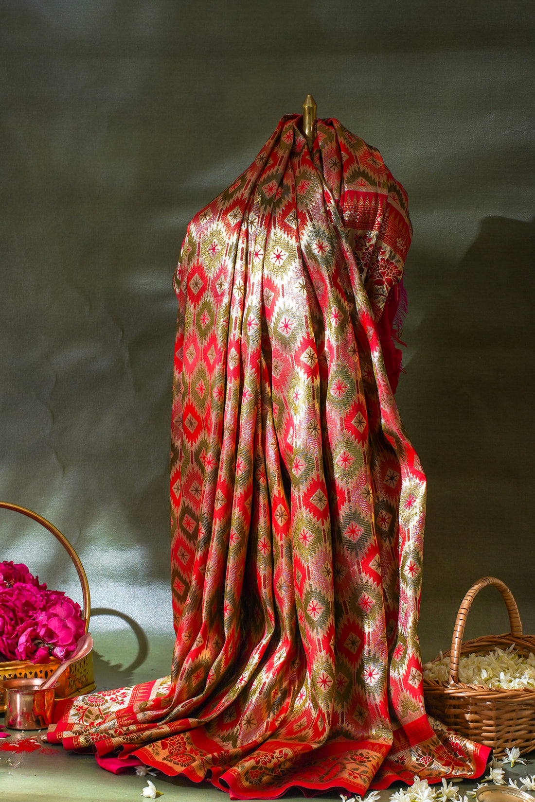 Red & Gold Brocade Banarasi Khimkhab Saree