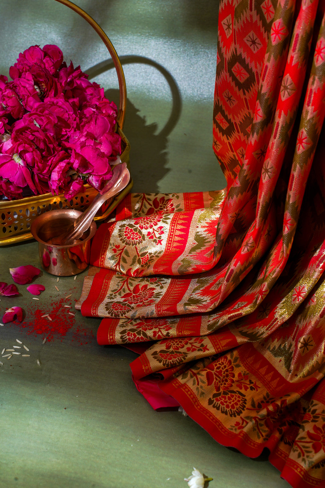 Red & Gold Brocade Banarasi Khimkhab Saree