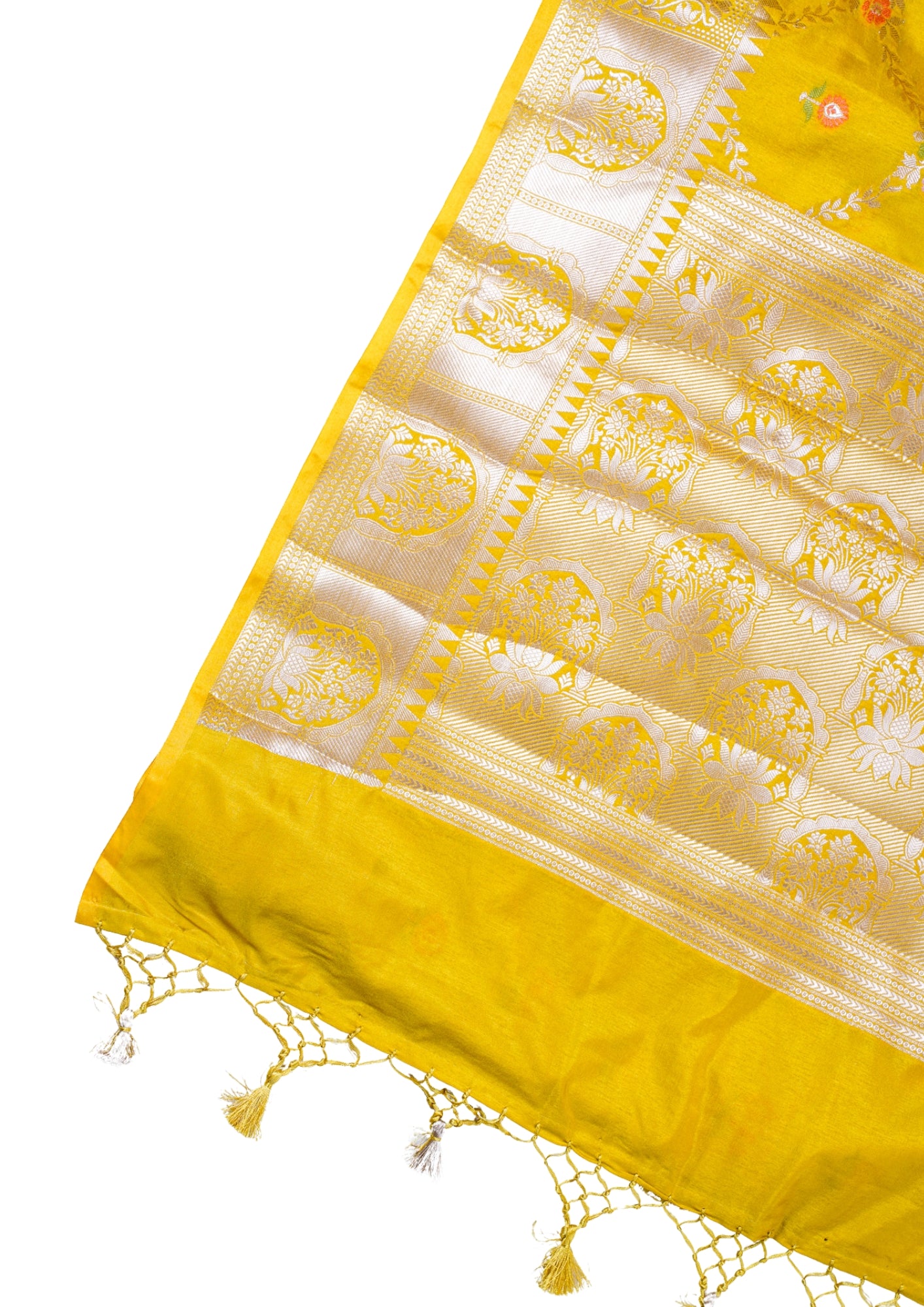 Mustard Yellow Warm Silk Banarasi Minakari Jaal Saree